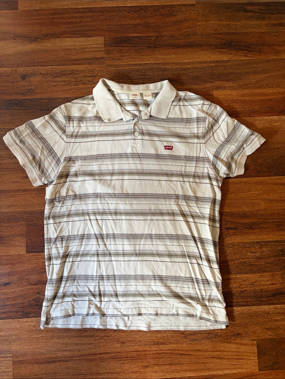 Levi's Men's Cream Polo with Gray Stripes